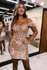 Load image into Gallery viewer, Giltter Rose Gold Tight Short Party Dress with Feathers