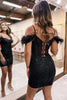 Load image into Gallery viewer, Giltter Rose Gold Tight Short Party Dress with Feathers