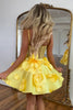 Load image into Gallery viewer, Yellow Corset A-Line Flowers Satin Party Dress