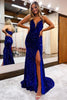 Load image into Gallery viewer, Mermaid Spaghetti Straps Royal Blue Sequins Long Prom Dress with Silt