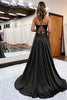 Load image into Gallery viewer, Dark Green Satin A-Line Appliques Prom Dress with Slit