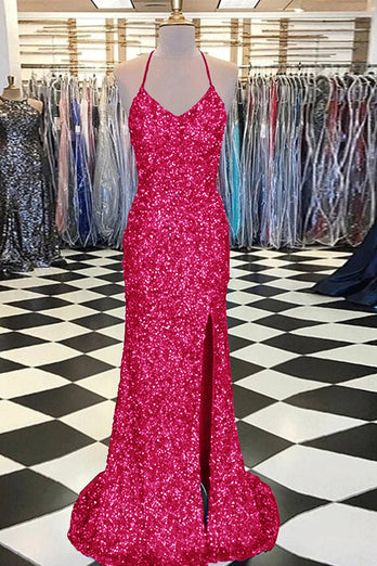 Fuchsia Sequin Mermaid Prom Dress