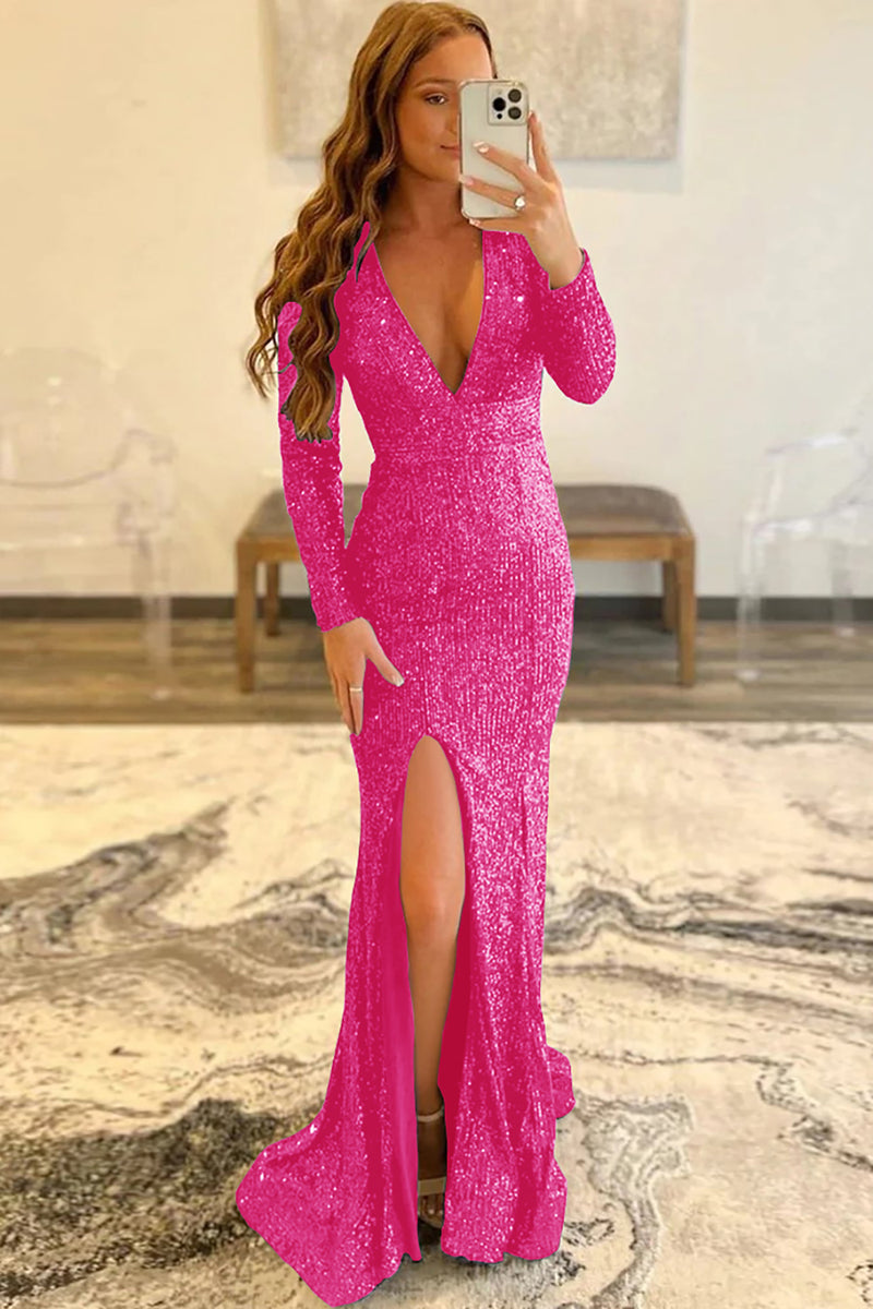 Load image into Gallery viewer, Mermaid Glitter Navy Sequins Mesh Evening Dress Backless Prom Dress