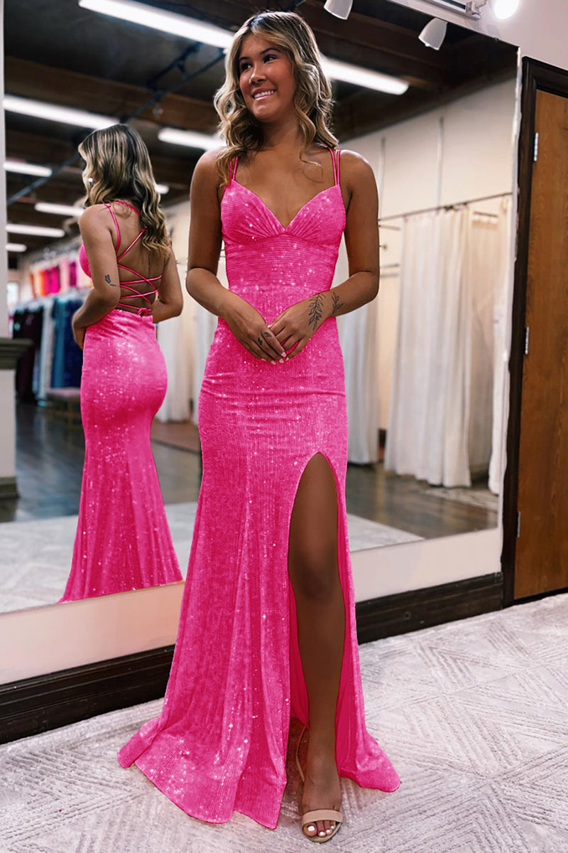 Load image into Gallery viewer, Pink Sequins Mermaid Prom Dress