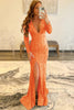 Load image into Gallery viewer, Sheath Deep V Neck Pink Sequins Long Prom Dress with Split Front