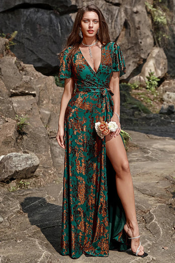 Burnout Velvet Dark Green Mother of Bride Dress