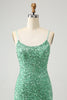 Load image into Gallery viewer, Glitter Sage Tight Scoop Short Prom Dress with Tassels