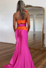 Load image into Gallery viewer, Fuchsia Satin Mermaid Long Prom Dress with Slit