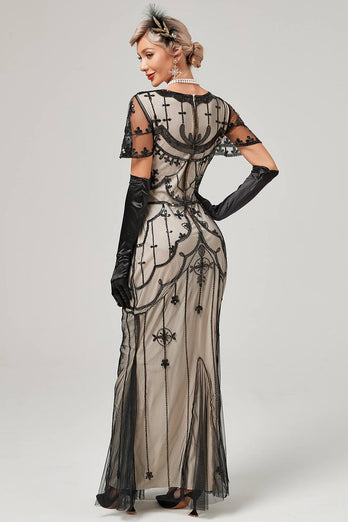 Black Blush Sequins Long 1920s Gatsby Dress