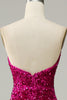 Load image into Gallery viewer, Fuchsia Strapless Sequin Prom Dress with Slit