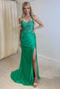 Load image into Gallery viewer, Sparkly Green Corset Long Sheath Prom Dress with Slit