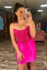 Load image into Gallery viewer, Glitter Fuchsia Strapless Beaded Corset Tight Short Prom Dress