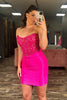 Load image into Gallery viewer, Glitter Fuchsia Strapless Beaded Corset Tight Short Prom Dress