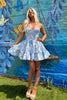 Load image into Gallery viewer, Blue Sweetheart A-line Flowers Short Prom Dress