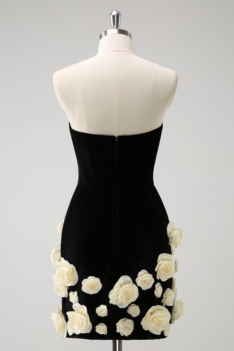 Load image into Gallery viewer, Black Tight Strapless Flowers Short Prom Dress