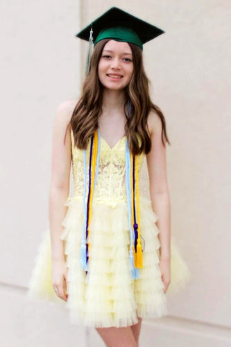 Lemon Yellow Sweetheart A-line Tiered Short Prom Dress