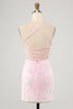 Load image into Gallery viewer, Sparkly Pink Spaghetti Straps Tight Short Prom Dress with Sequins