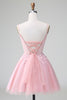 Load image into Gallery viewer, Glitter Blush A-line Tulle Short Prom Dress with Flowers