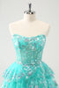 Load image into Gallery viewer, Glitter Green A-Line Sequined Tiered Strapless Short Prom Dress