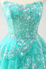 Load image into Gallery viewer, Glitter Green A-Line Sequined Tiered Strapless Short Prom Dress