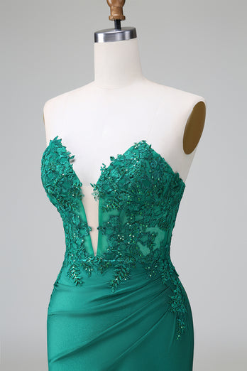 Glitter Dark Green Beaded Tight Appliques Short Prom Dress