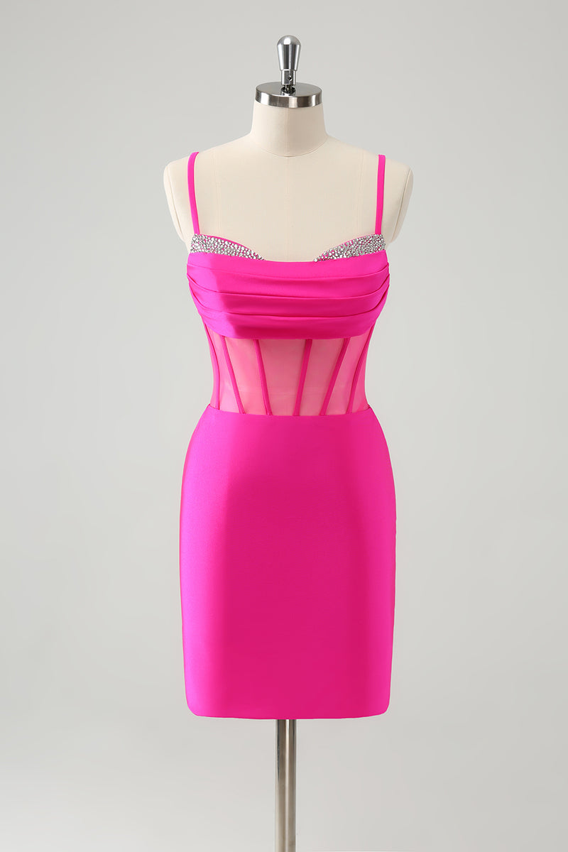 Load image into Gallery viewer, Glitter Fuchsia Corset Beaded Tight Party Dress