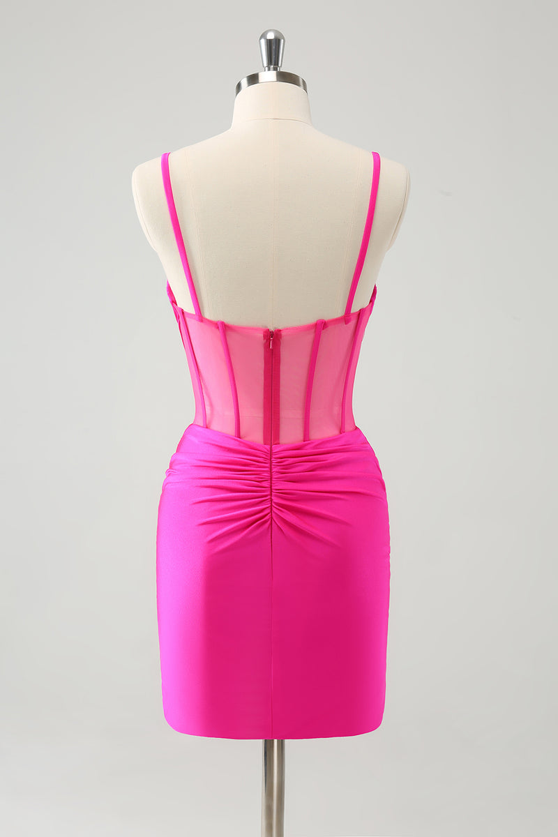 Load image into Gallery viewer, Glitter Fuchsia Corset Beaded Tight Party Dress