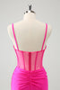 Load image into Gallery viewer, Glitter Fuchsia Corset Beaded Tight Party Dress