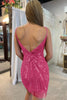 Load image into Gallery viewer, Glitter Fuchsia Tight Sequind Spaghetti Straps Short Prom Dress