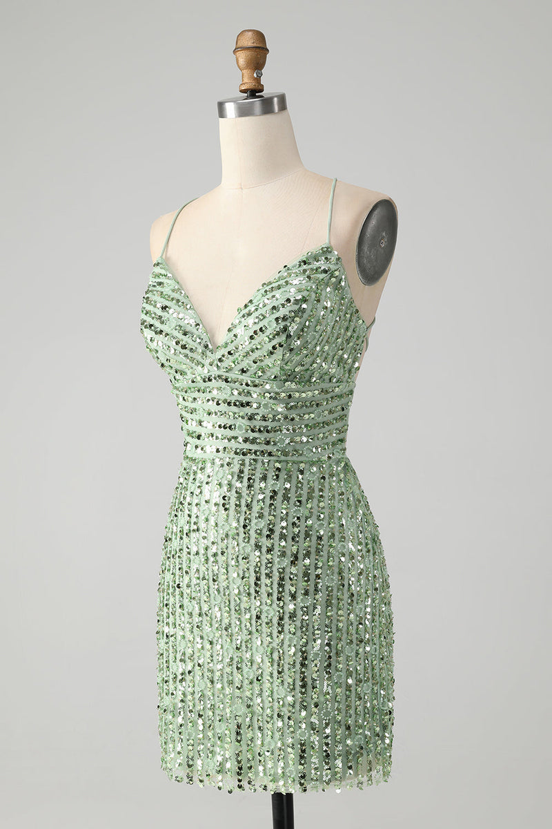 Load image into Gallery viewer, Sparkly Green Bodycon Sequins Lace Up Short Prom Dress