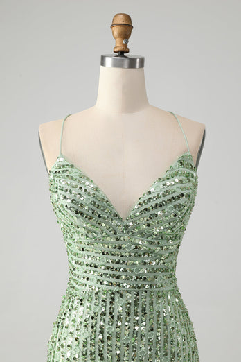 Sparkly Green Bodycon Sequins Lace Up Short Prom Dress