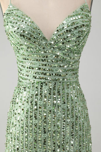 Sparkly Green Bodycon Sequins Lace Up Short Prom Dress