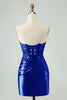 Load image into Gallery viewer, Glitter Royal Blue Beaded Appliques Tight Short Prom Dress