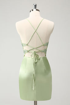 Glitter Green Beaded Appliques Tight Corset Party Dress