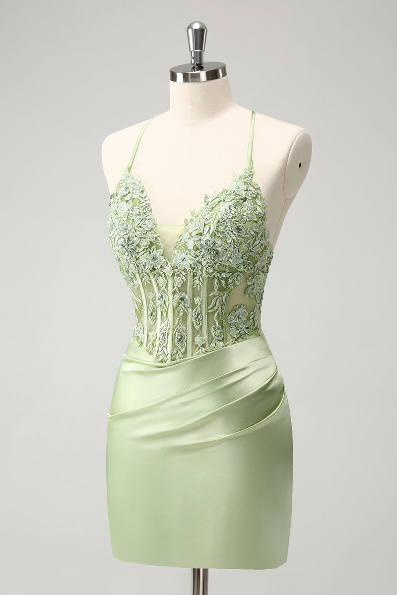 Load image into Gallery viewer, Glitter Green Beaded Appliques Tight Corset Party Dress