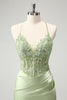 Load image into Gallery viewer, Glitter Green Beaded Appliques Tight Corset Party Dress