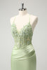 Load image into Gallery viewer, Glitter Green Beaded Appliques Tight Corset Party Dress