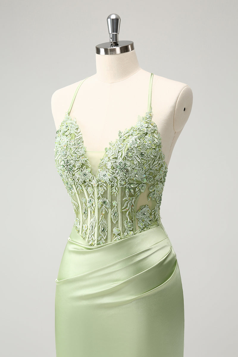 Load image into Gallery viewer, Glitter Green Beaded Appliques Tight Corset Party Dress