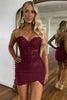 Load image into Gallery viewer, Sparkly Burgundy Bodycon Strapless Corset Beaded Short Prom Dress with Appliques