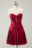 Load image into Gallery viewer, Burgundy A-Line Satin Strapless Keyhole Short Prom Dress