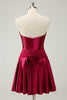 Load image into Gallery viewer, Burgundy A-Line Satin Strapless Keyhole Short Prom Dress