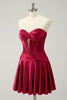 Load image into Gallery viewer, Burgundy A-Line Satin Strapless Keyhole Short Prom Dress