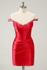 Load image into Gallery viewer, Glitter Red Tight Off-the-Shoulder Beaded Short Prom Dress