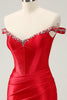 Load image into Gallery viewer, Glitter Red Tight Off-the-Shoulder Beaded Short Prom Dress