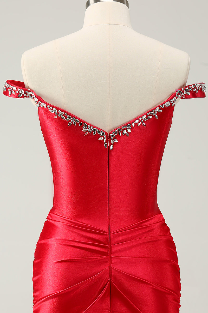 Load image into Gallery viewer, Glitter Red Tight Off-the-Shoulder Beaded Short Prom Dress