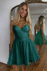 Load image into Gallery viewer, Sparkly Dark Green A-Line Beaded Spaghetti Straps Corset Short Prom Dress