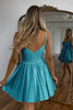 Load image into Gallery viewer, Sparkly Blue A-Line Beaded Spaghetti Straps Corset Short Prom Dress