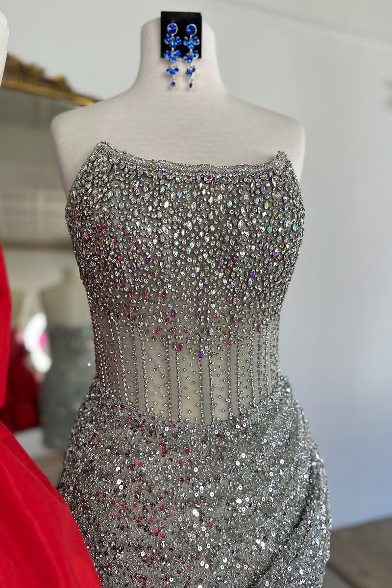 Load image into Gallery viewer, Sparkly Golden Strapless Tight Corset Rhinestones Short Prom Dress