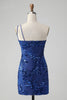 Load image into Gallery viewer, Sparkly Bodycon Royal Blue One Shoulder Sequins Party Dress with Embroidery