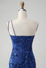 Load image into Gallery viewer, Sparkly Bodycon Royal Blue One Shoulder Sequins Party Dress with Embroidery